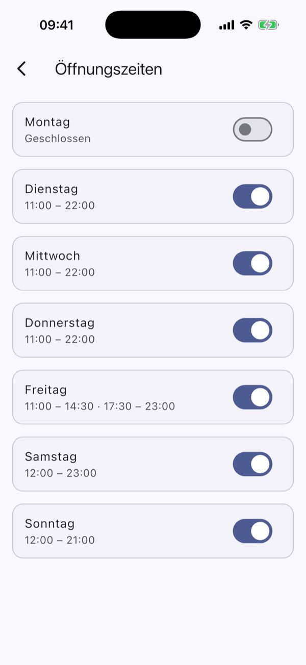 Öffnungszeiten, Urlaub, Schließtage